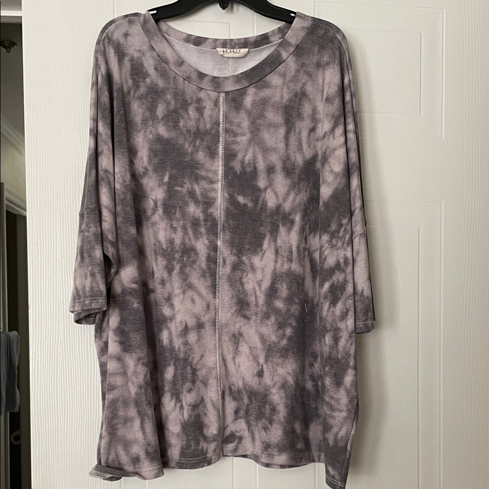 Relaxed Tie-Dye Crewneck Tunic Sweatshirt - Mauve Gray